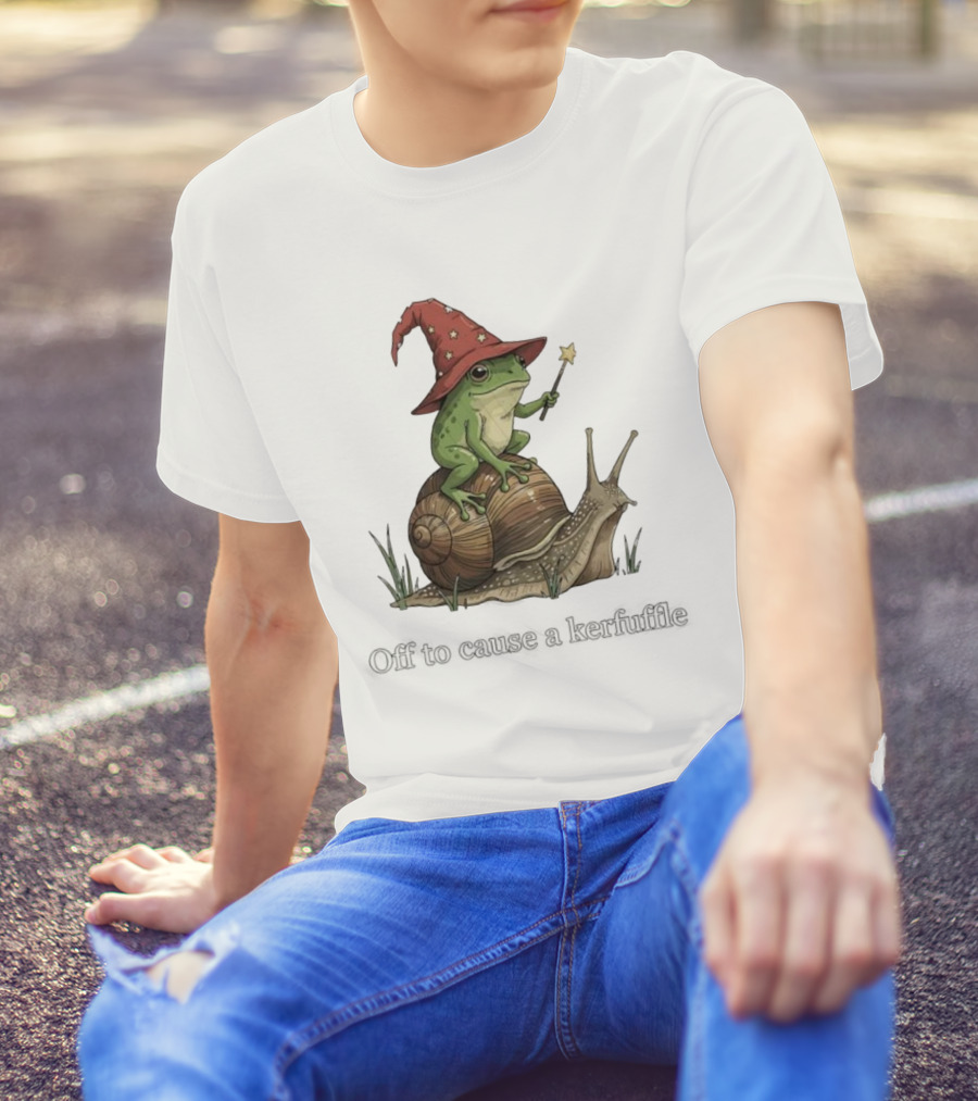 Whimsical Wizard Frog Snail Adventure Off To Cause A Kerfuffle T-Shirt