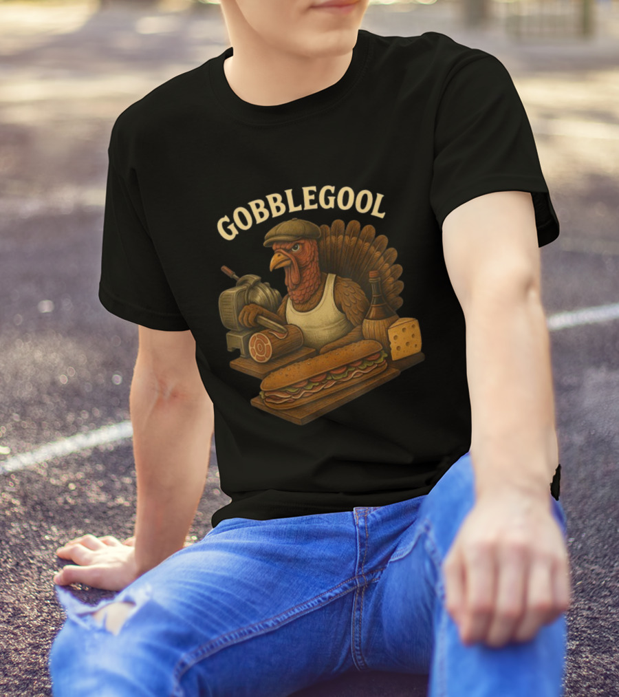 Gobblegool Turkey With Cap Cutting Meat Thanksgiving Sandwich T-Shirt