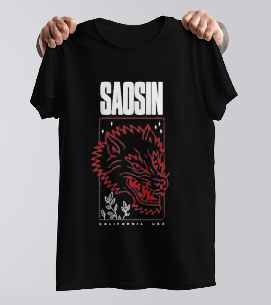 Saosin California USA Wolf Red Outline Design T-Shirt