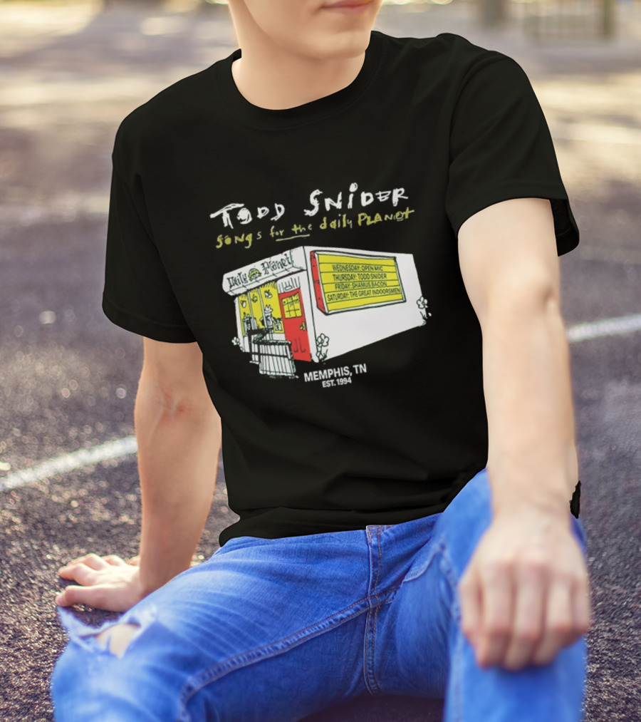 Todd Snider Songs For The Daily Planet Memphis TN Established 1994 Open Mic Shamus Bacon The Great Indoorsmen T-Shirt