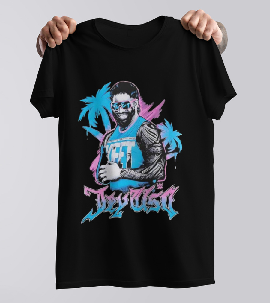 WWE Jay Uso Palm Trees Yeet Neon Tattoo Design T-Shirt