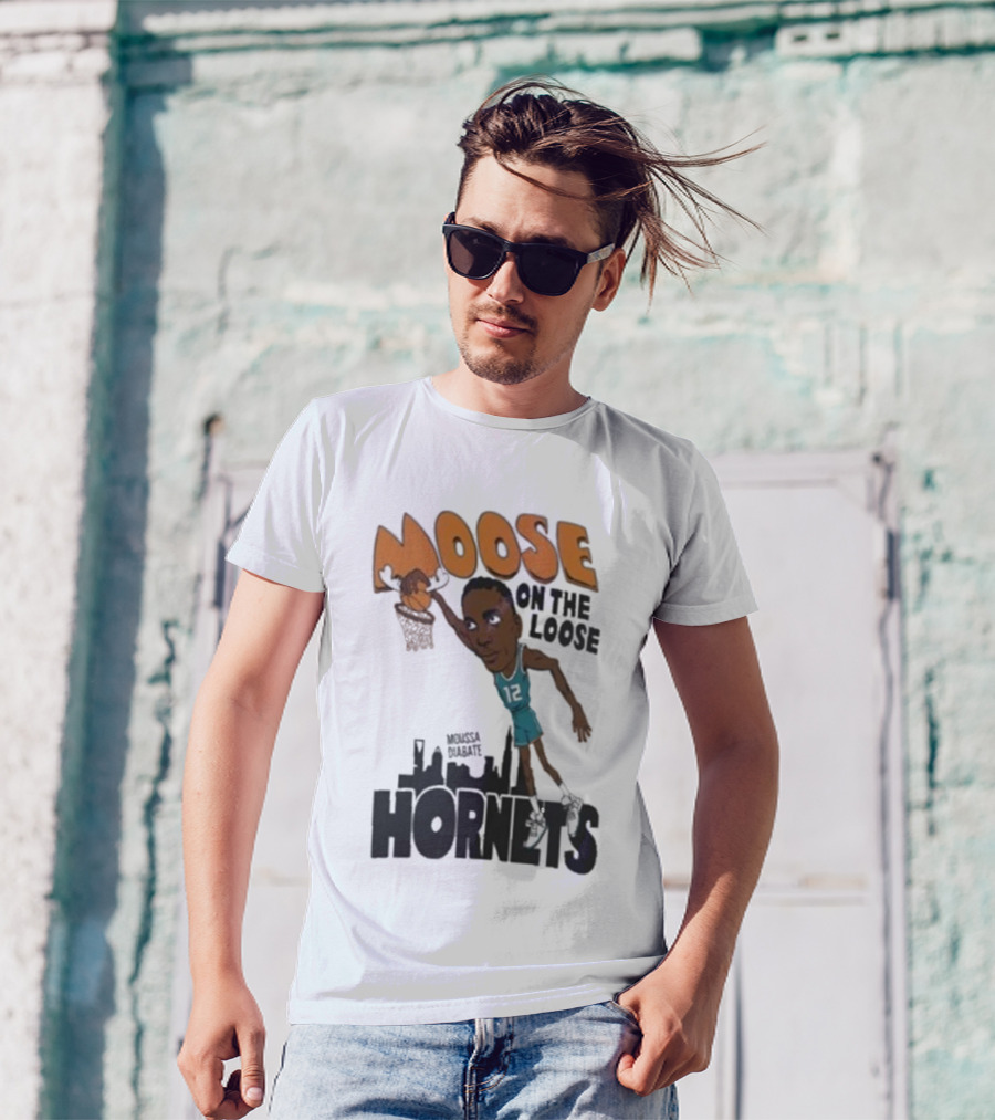 Moose On The Loose Hornets Moussa Diabate Caricature Dunk T-Shirt