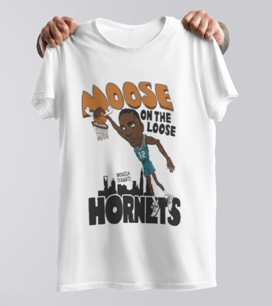 Moose On The Loose Hornets Moussa Diabate Caricature Dunk T-Shirt