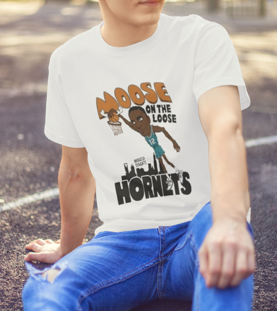 Moose On The Loose Hornets Moussa Diabate Caricature Dunk T-Shirt