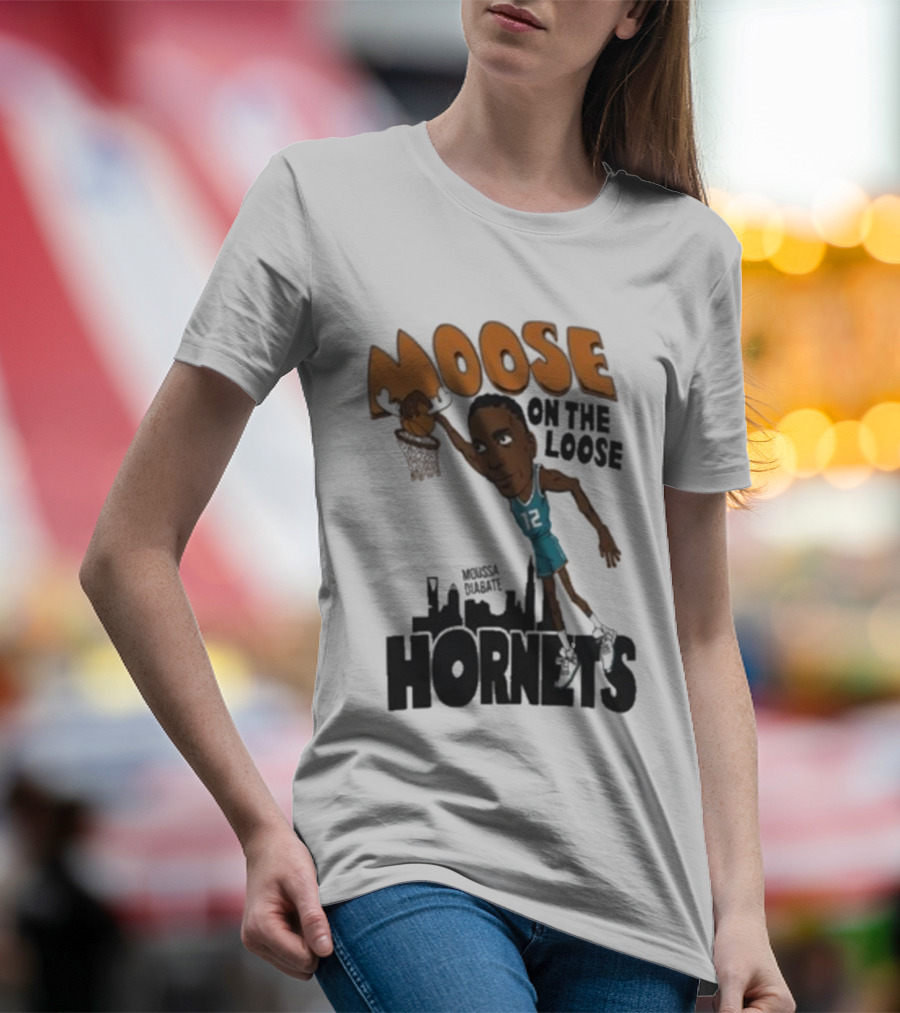 Moose On The Loose Hornets Moussa Diabate Caricature Dunk T-Shirt
