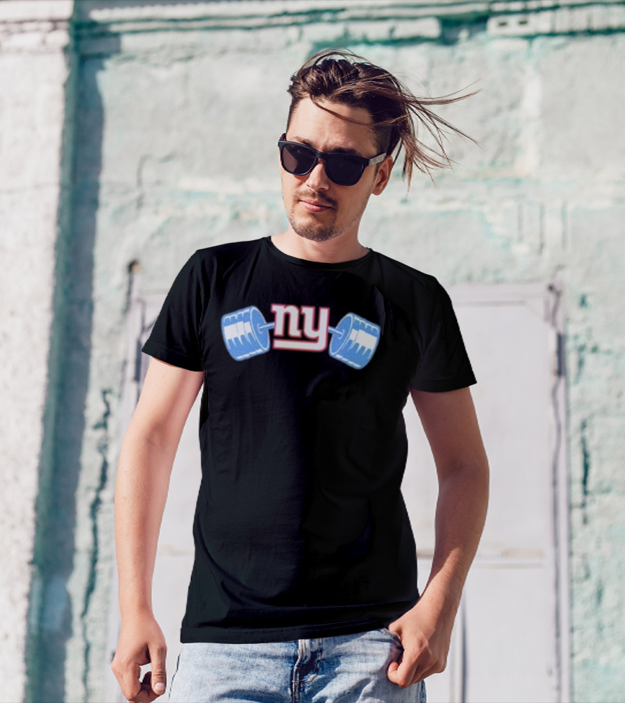 Daniel Jones New York Giants NY Barbell Icon T-Shirt