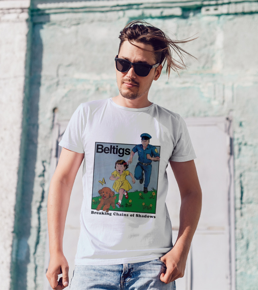Beltigs Escape Run With Policeman Girl Dog And Butterfly T-Shirt