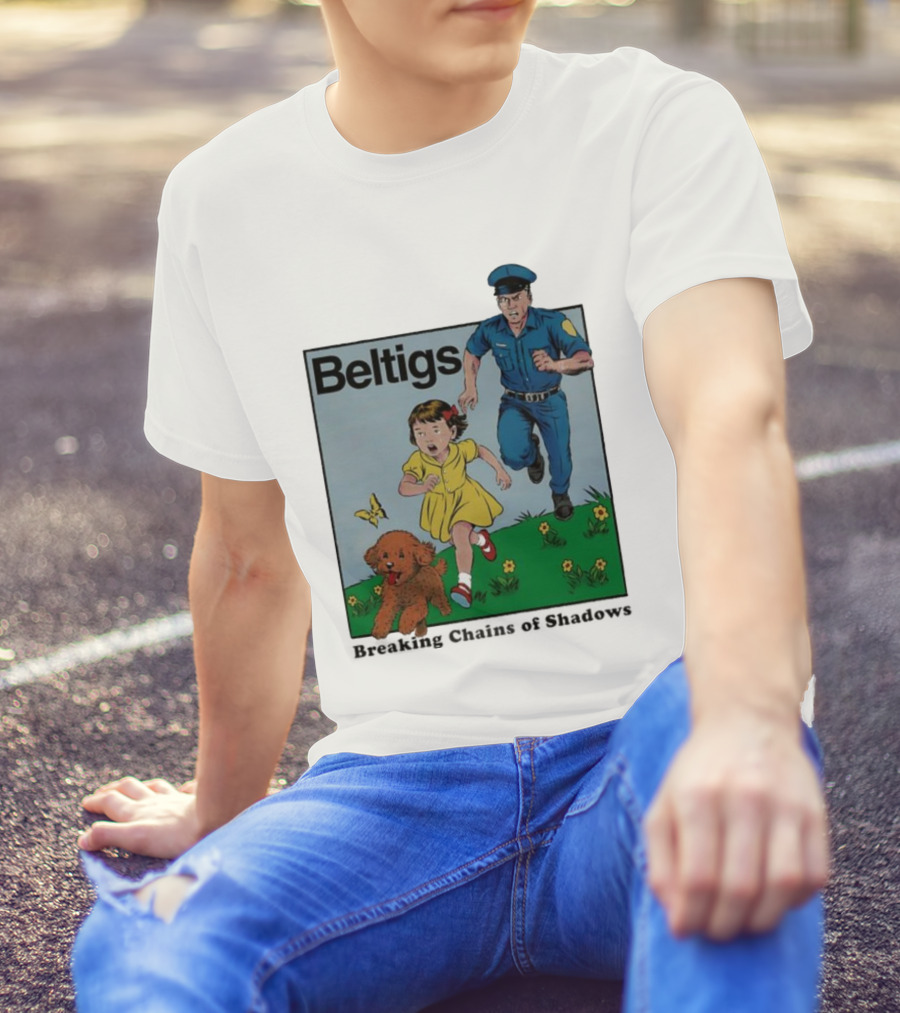 Beltigs Escape Run With Policeman Girl Dog And Butterfly T-Shirt