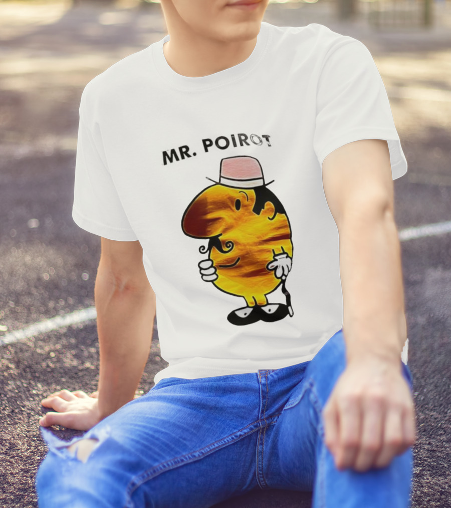 Hercule Poirot Cartoon Character With Pink Bowler Hat T-Shirt