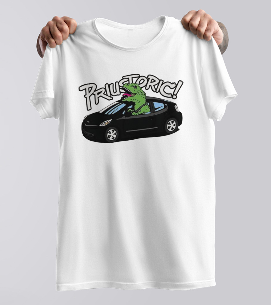 Priustoric T-Rex Dinosaur Driving Car Playful Humor T-Shirt