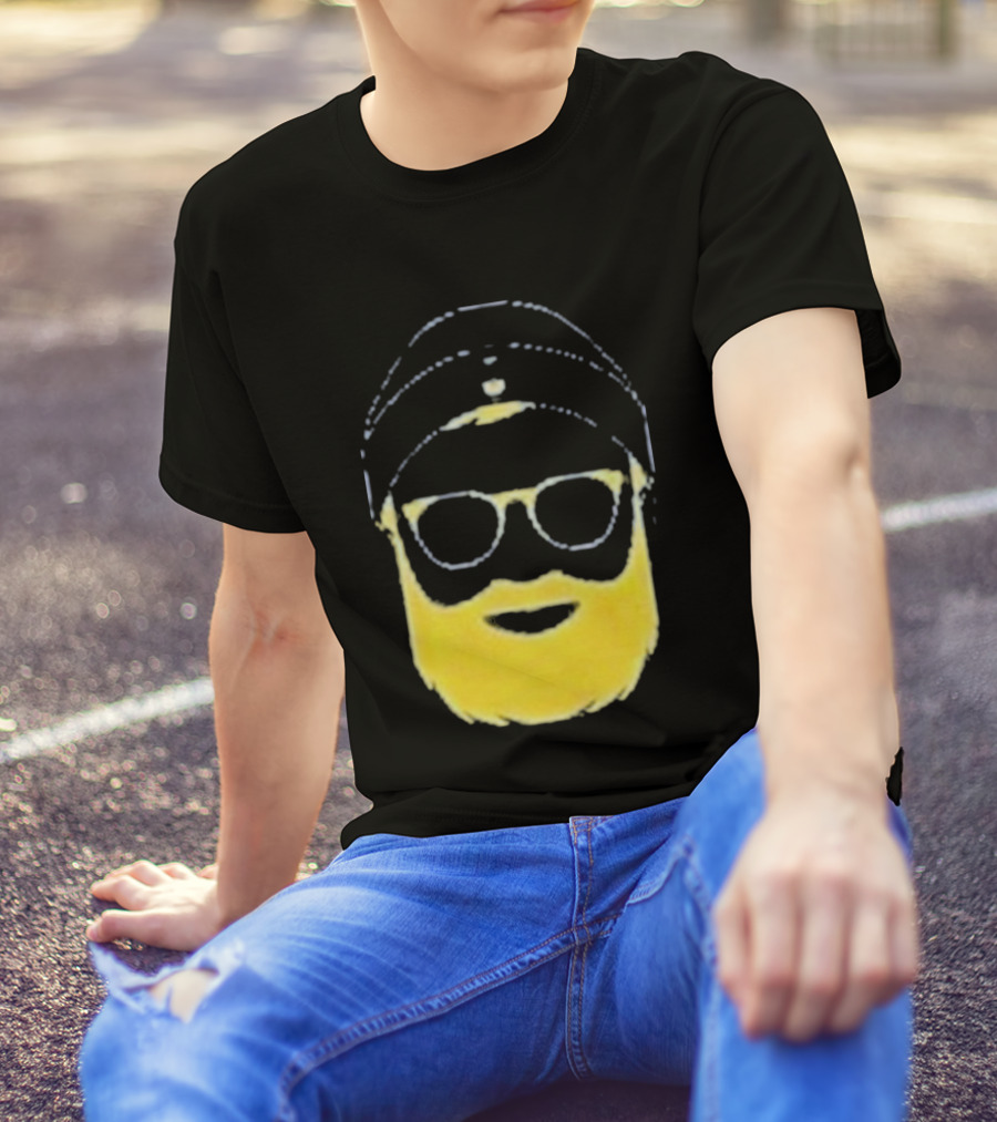 Letterman Beard Glasses Beanie Icon Sketch T-Shirt