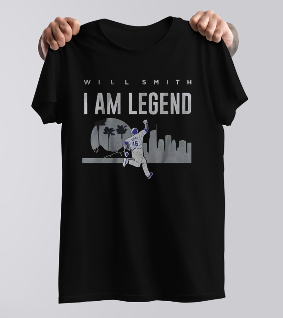 Will Smith I Am Legend Los Angeles Dodgers MLB Baseball City Skyline T-Shirt