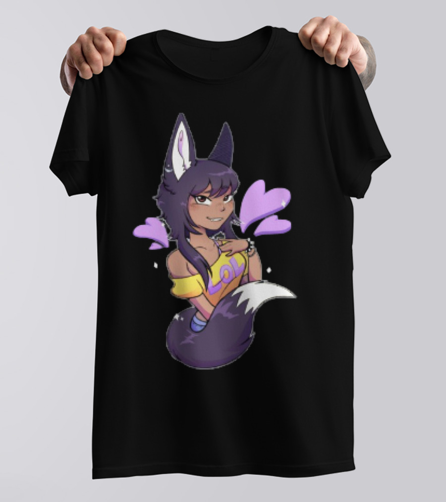 SaraWolf Wolf Girl Lover LOL Purple Hearts Playful Vibes T-Shirt