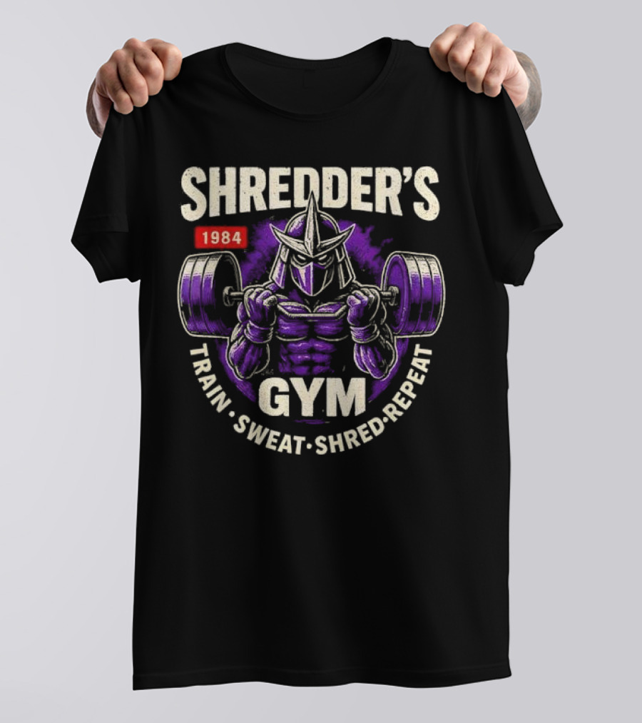 Shredder's 1984 Gym Train Sweat Shred Repeat Ninja Warrior Fitness T-Shirt