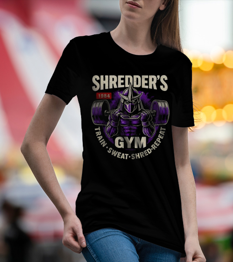 Shredder's 1984 Gym Train Sweat Shred Repeat Ninja Warrior Fitness T-Shirt