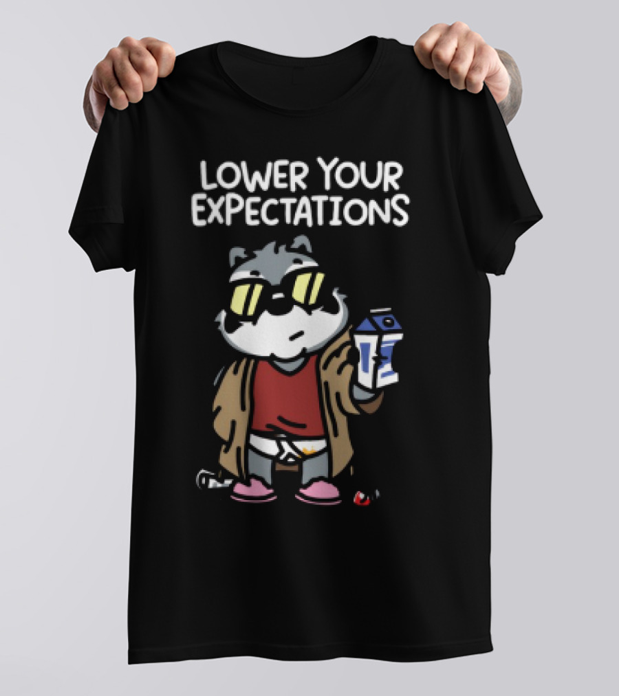 Lower Your Expectations Cool Cat Cartoon In Sunglasses With Milk T-Shirt
