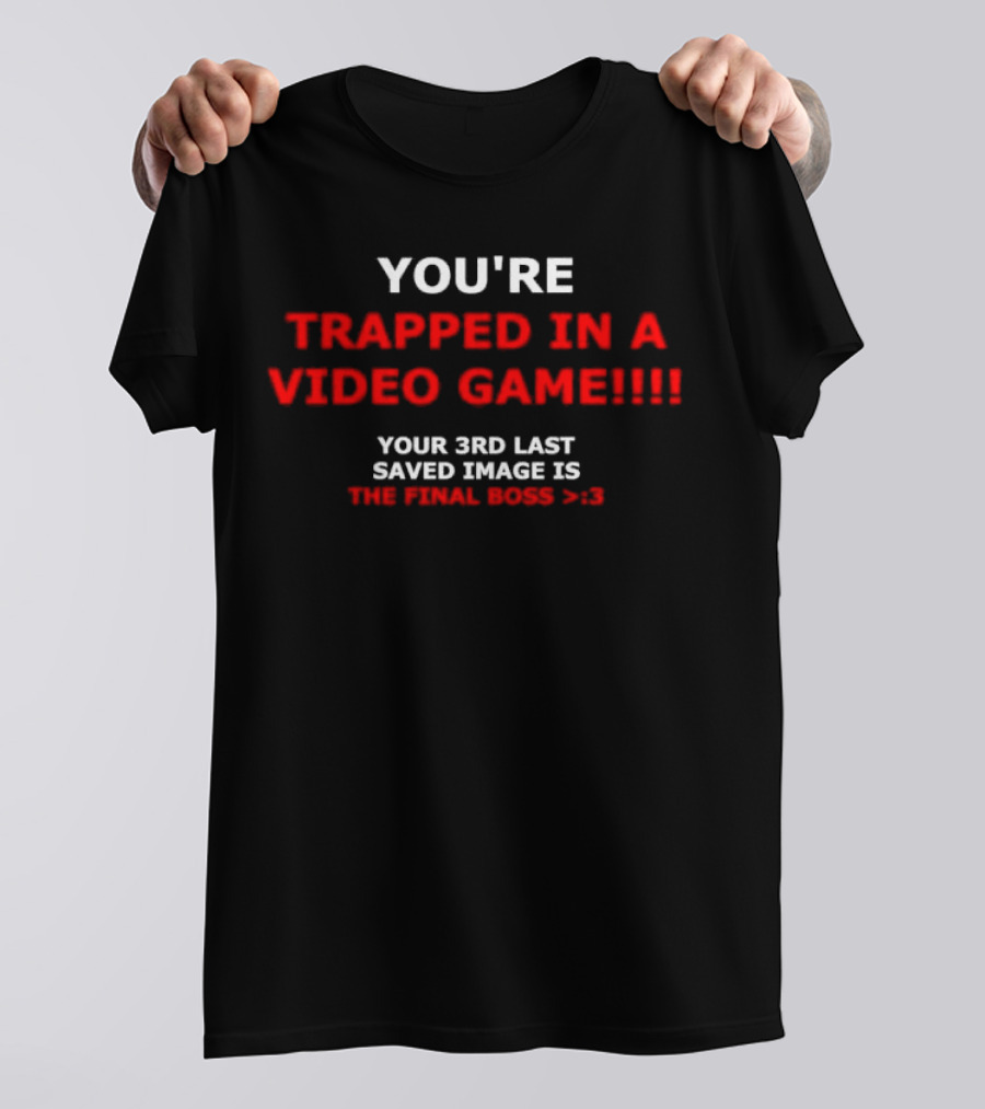 YOU’RE TRAPPED IN A VIDEO GAME YOUR 3RD LAST SAVED IMAGE IS THE FINAL BOSS >:) T-Shirt