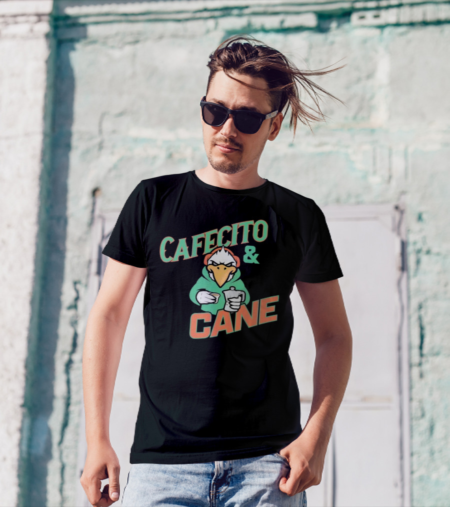 Cafecito And Cane Miami Hurricanes Mascot Holding Coffee Graphic T-Shirt