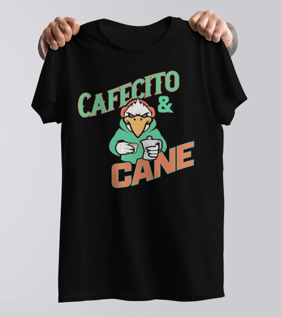 Cafecito And Cane Miami Hurricanes Mascot Holding Coffee Graphic T-Shirt
