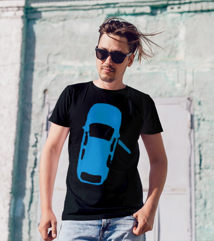 Door Ajar Blue Car Overhead Angle Vintage Style T-Shirt