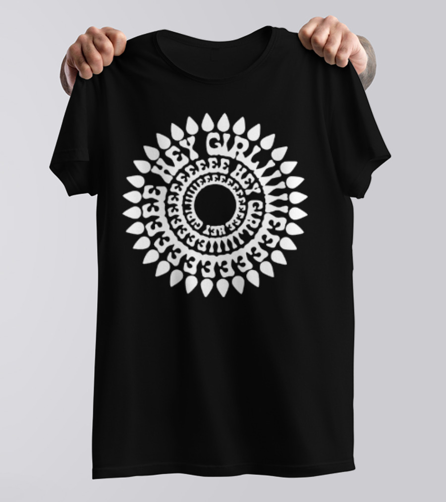 Dropout Hey Girlie Sunflower Pattern Circle Text T-Shirt