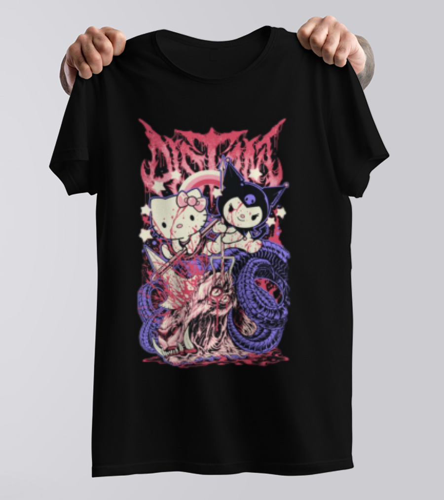 Distant Kitties New Hello Kuromi Gothic Horror Fusion T-Shirt