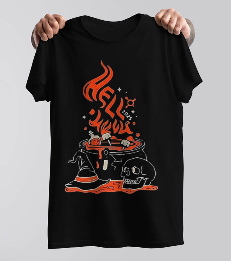 Hell Week 2025 Halloween Witch Skull Cauldron Potion T-Shirt