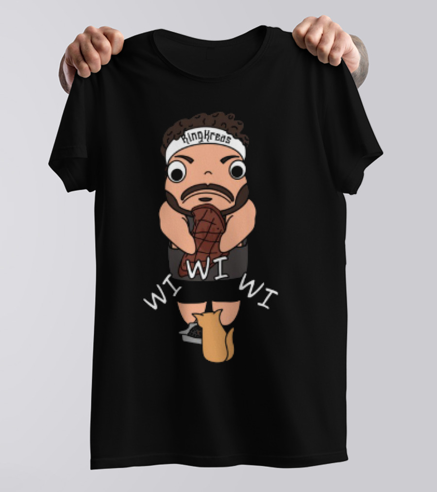 Gabrielaeros King Kreas Wi Wi Wi Funny Character With Cat T-Shirt