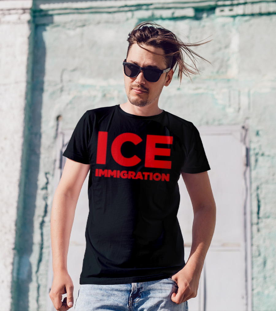 ICE Immigration Bold Red Block Lettering T-Shirt