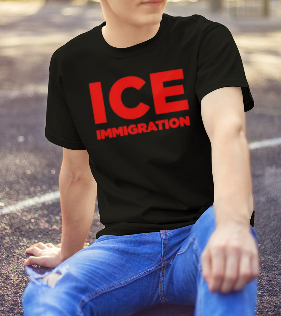 ICE Immigration Bold Red Block Lettering T-Shirt