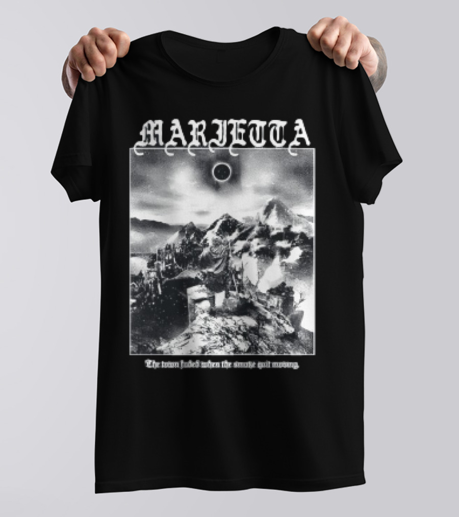 Marietta The Town Faded Eclipse Over Mountains And Town T-Shirt