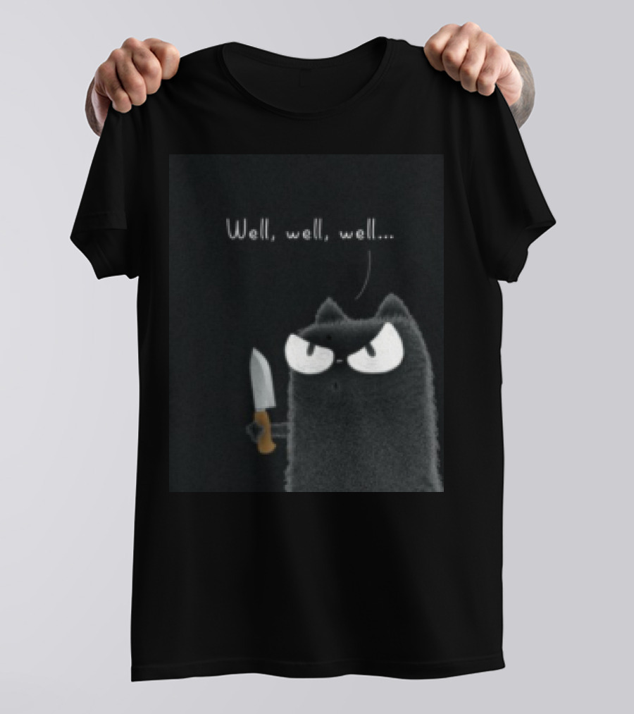 Well Well Well Black Cat With Knife Limited Purrinink T-Shirt