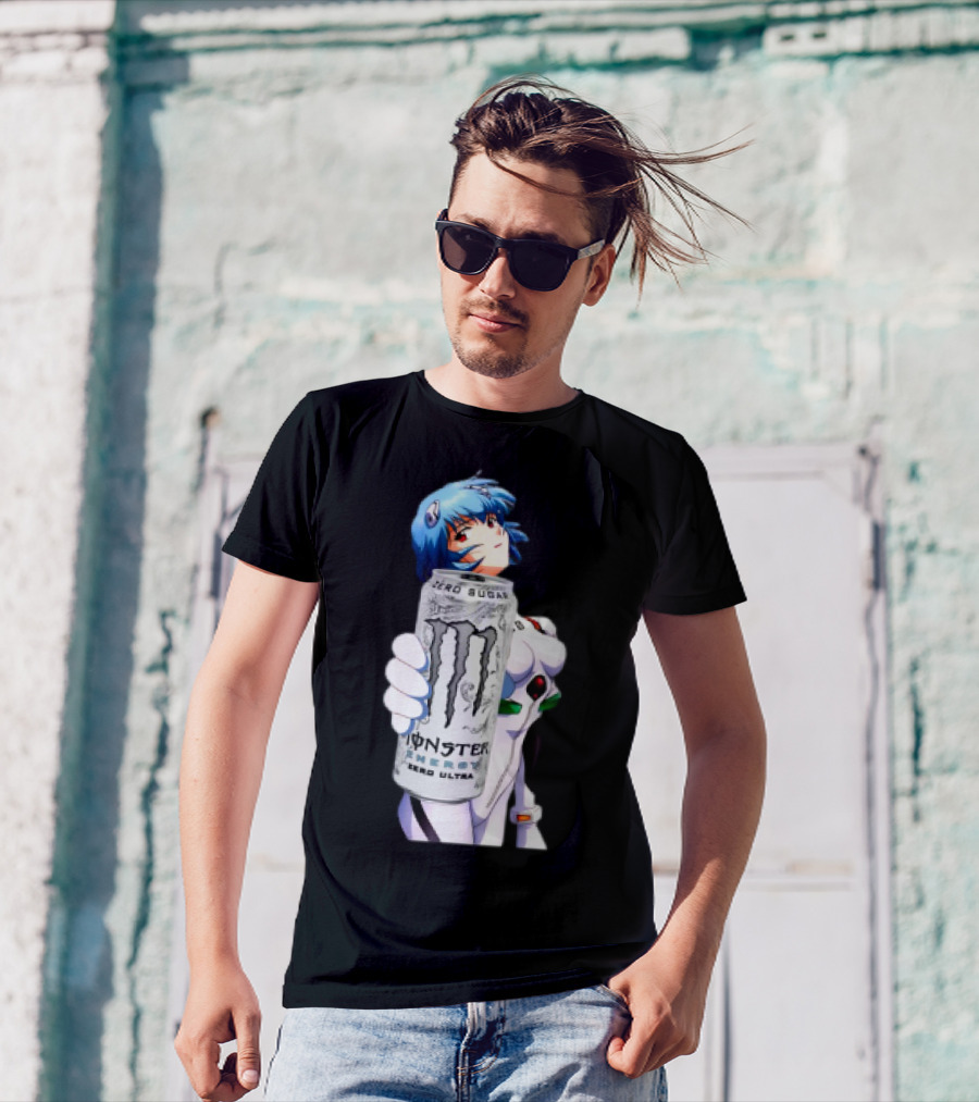 Rei Monster Energy Zero Ultra Crossover With Blue Hair Anime Character T-Shirt