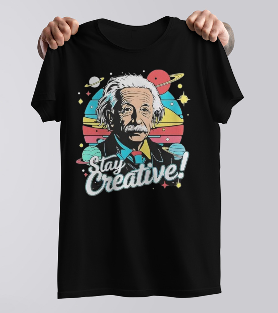 Albert Einstein Stay Creative Vintage Planets Space Theme T-Shirt