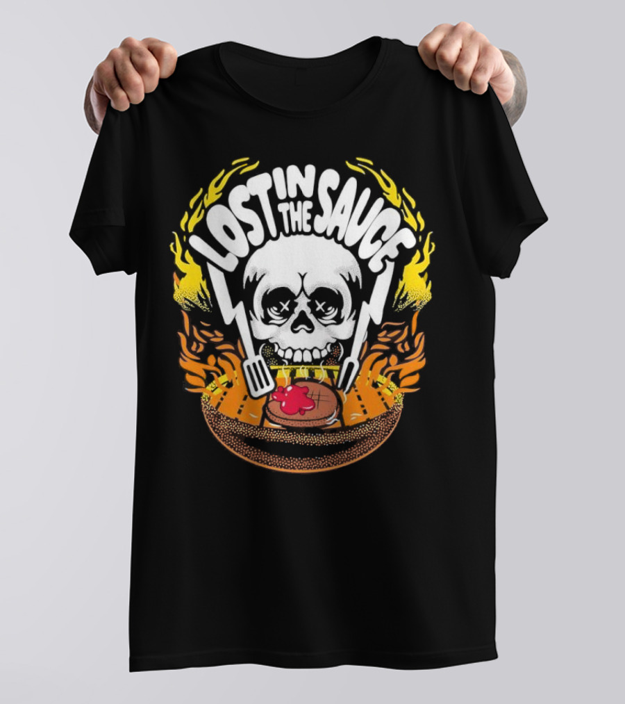 Lost In The Sauce Skull Forks Flames T-Shirt