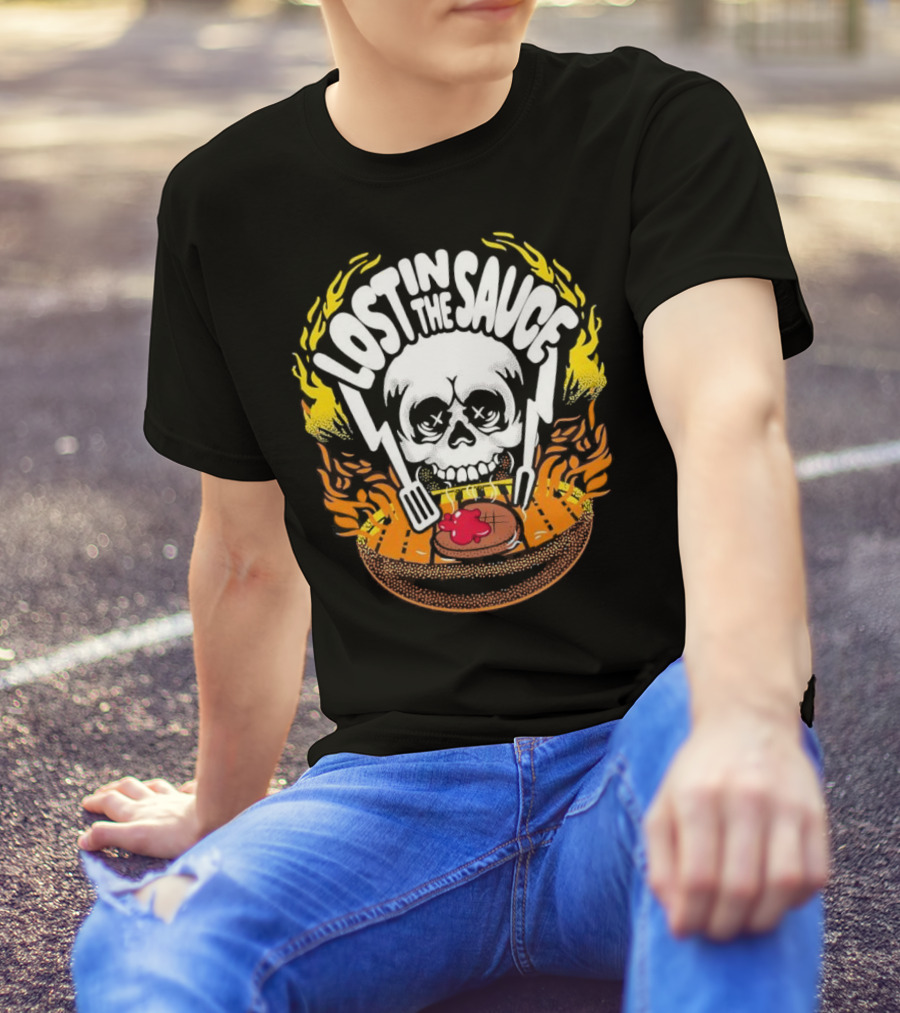 Lost In The Sauce Skull Forks Flames T-Shirt