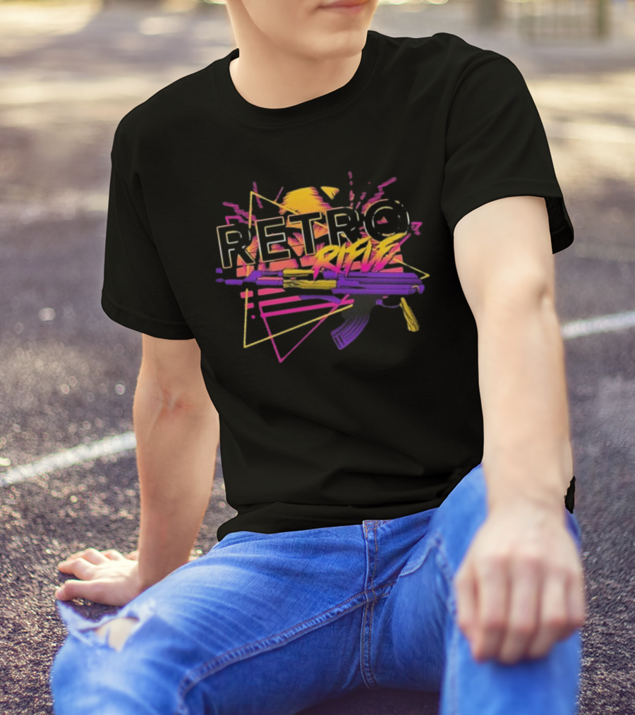 Retro Rifle Graffiti AK-47 Neon Aesthetic T-Shirt