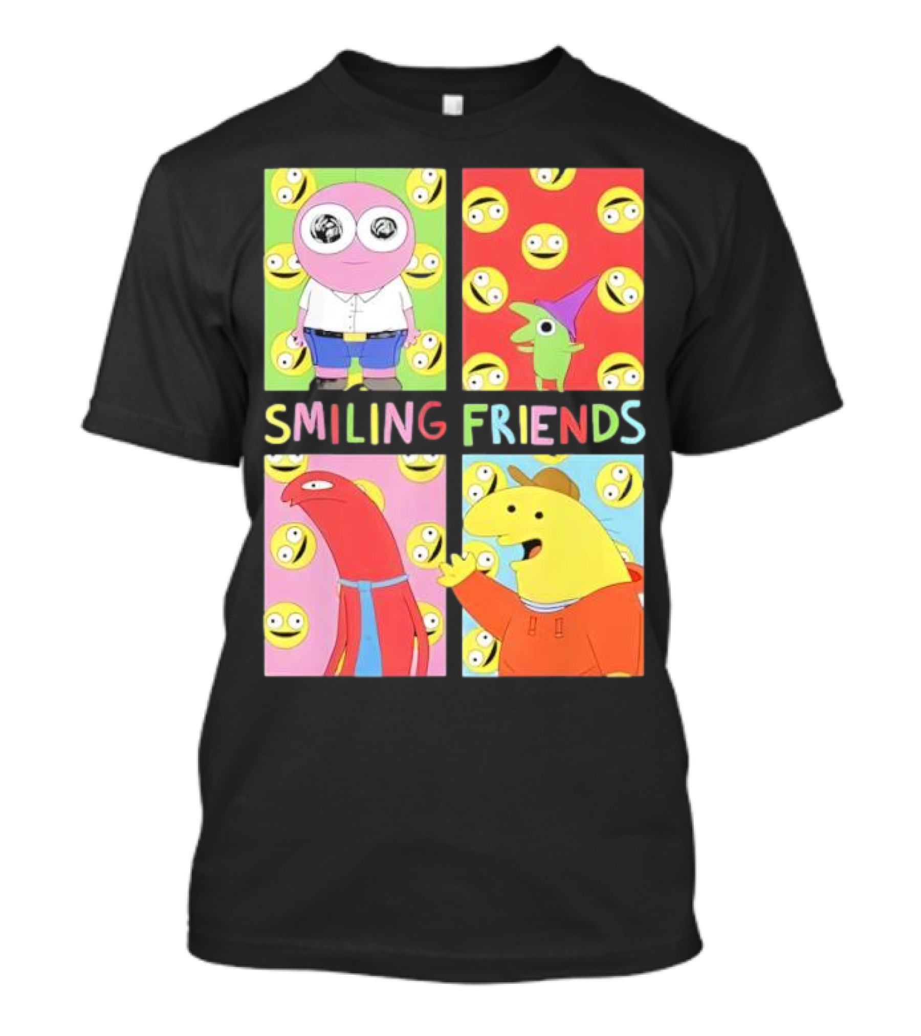 Smiling Friends Character Grid Pop Art Funny Cartoon Faces T-Shirt