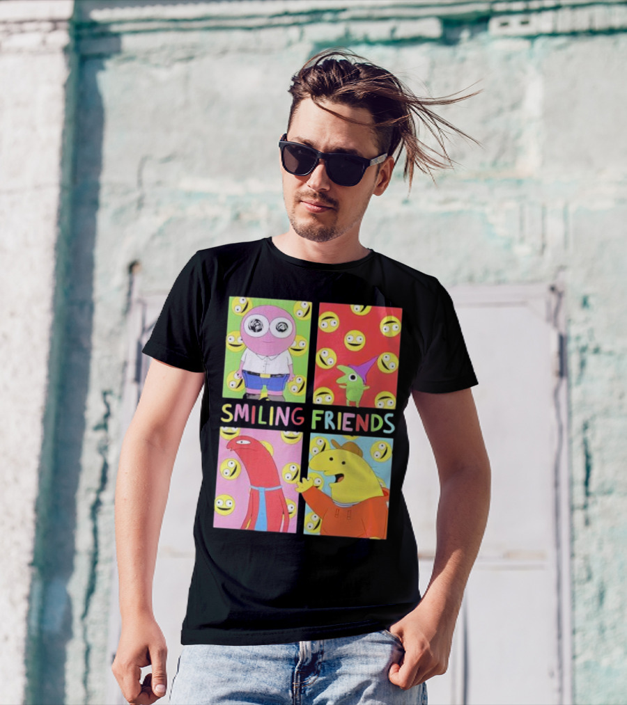 Smiling Friends Character Grid Pop Art Funny Cartoon Faces T-Shirt