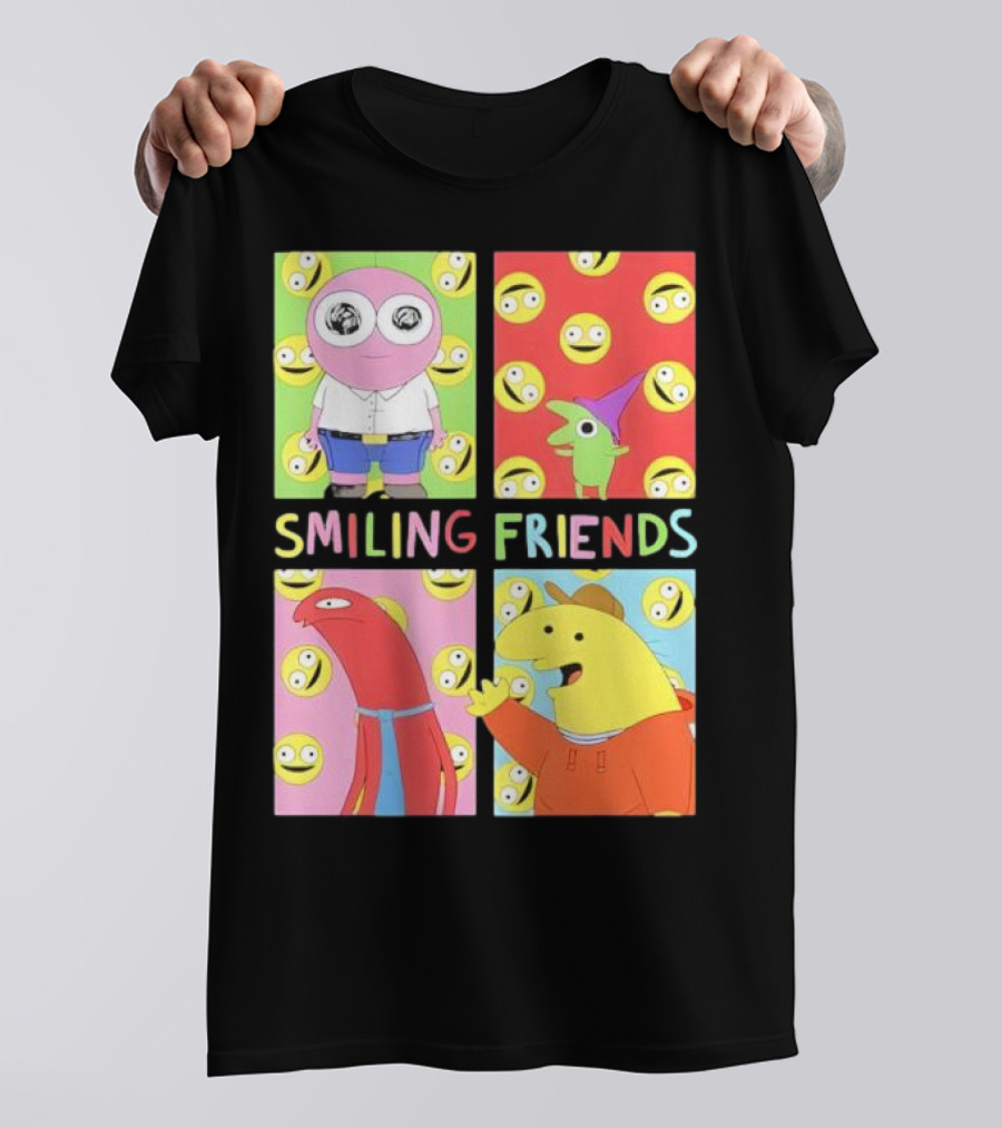 Smiling Friends Character Grid Pop Art Funny Cartoon Faces T-Shirt