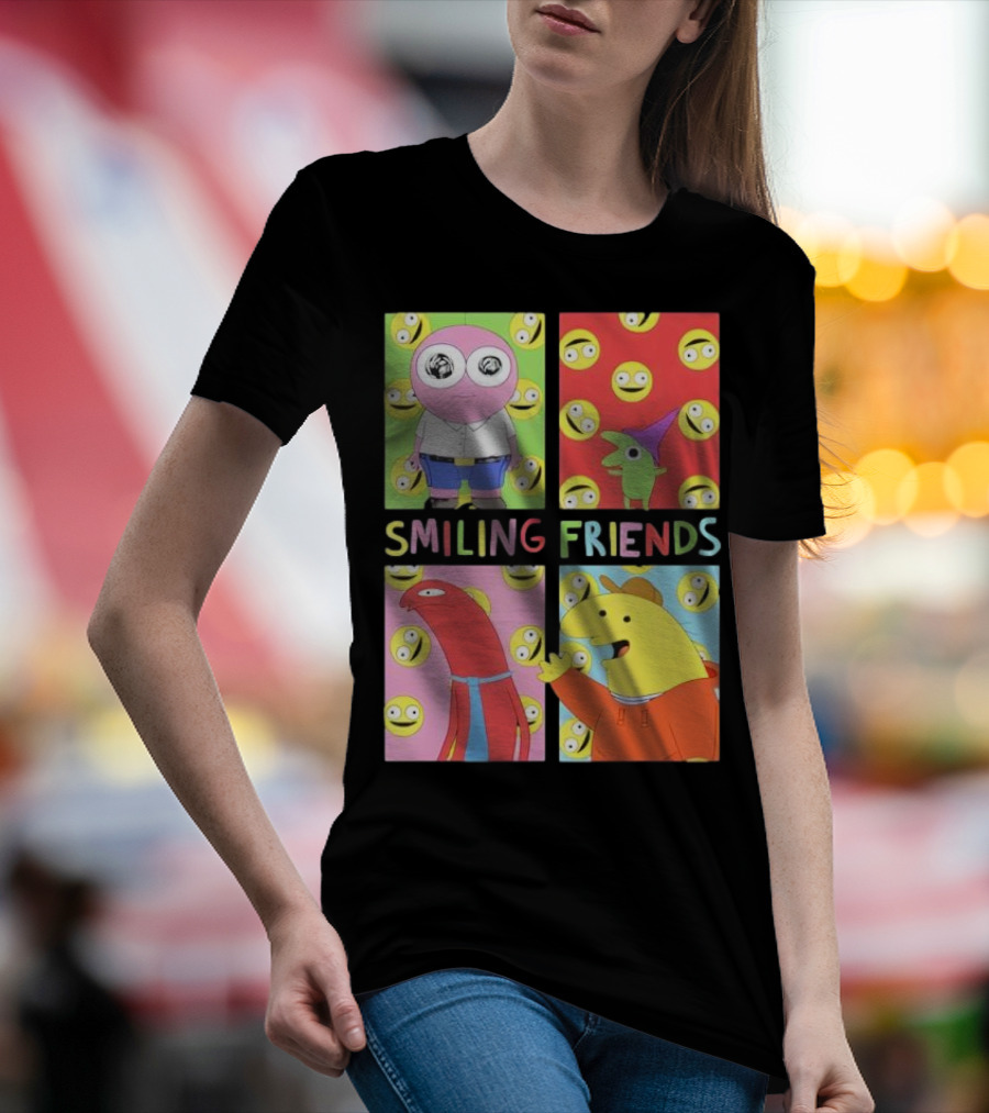 Smiling Friends Character Grid Pop Art Funny Cartoon Faces T-Shirt