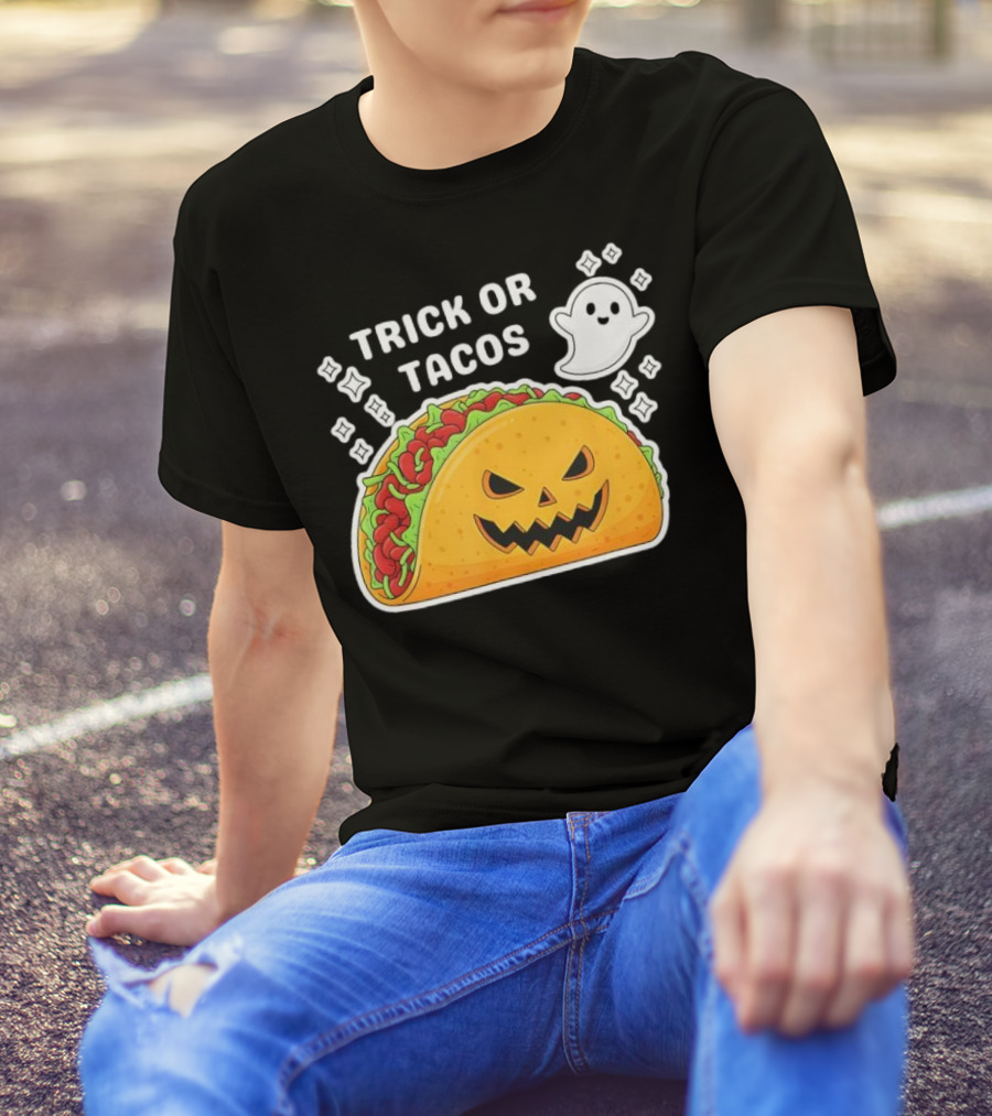 Trick Or Tacos Spooky Jack-o-lantern Halloween Mexican Food T-Shirt