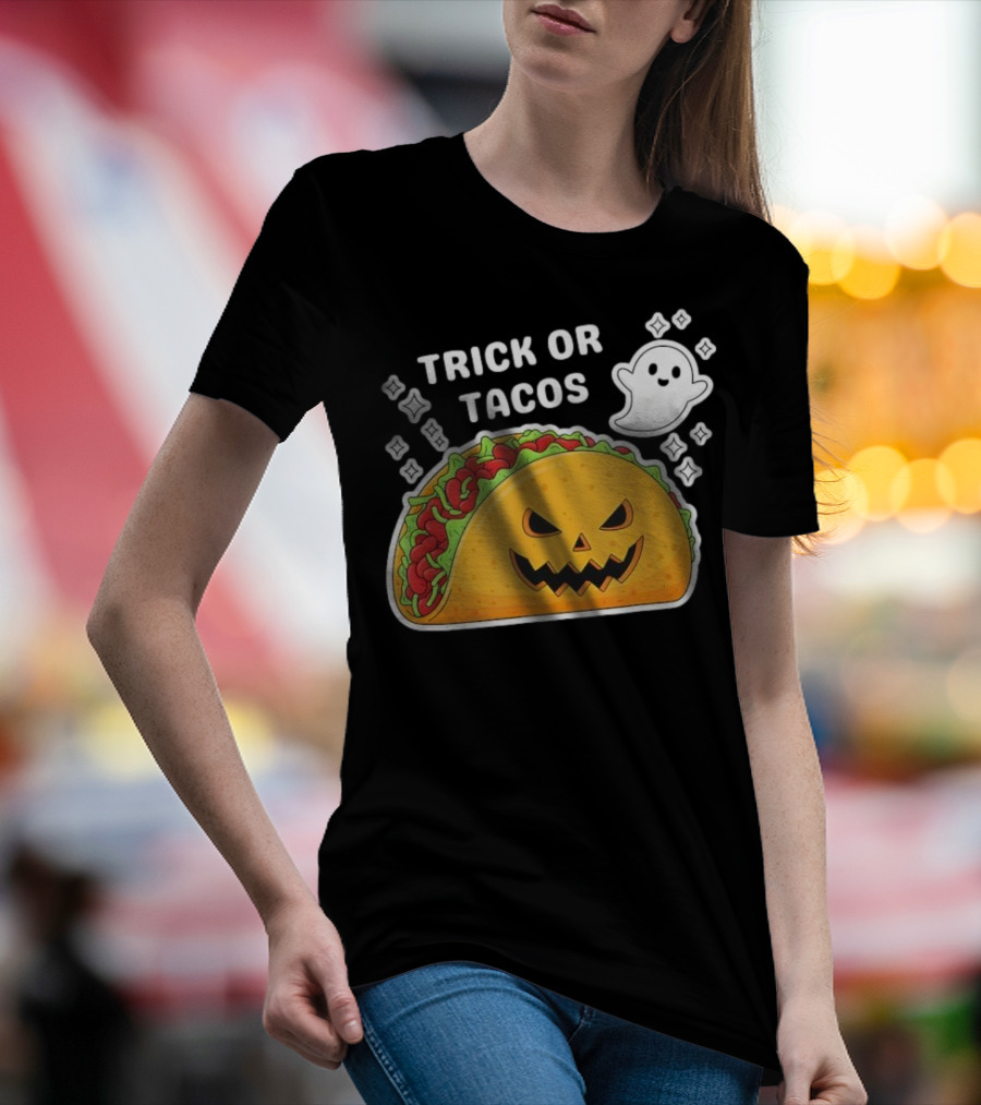 Trick Or Tacos Spooky Jack-o-lantern Halloween Mexican Food T-Shirt