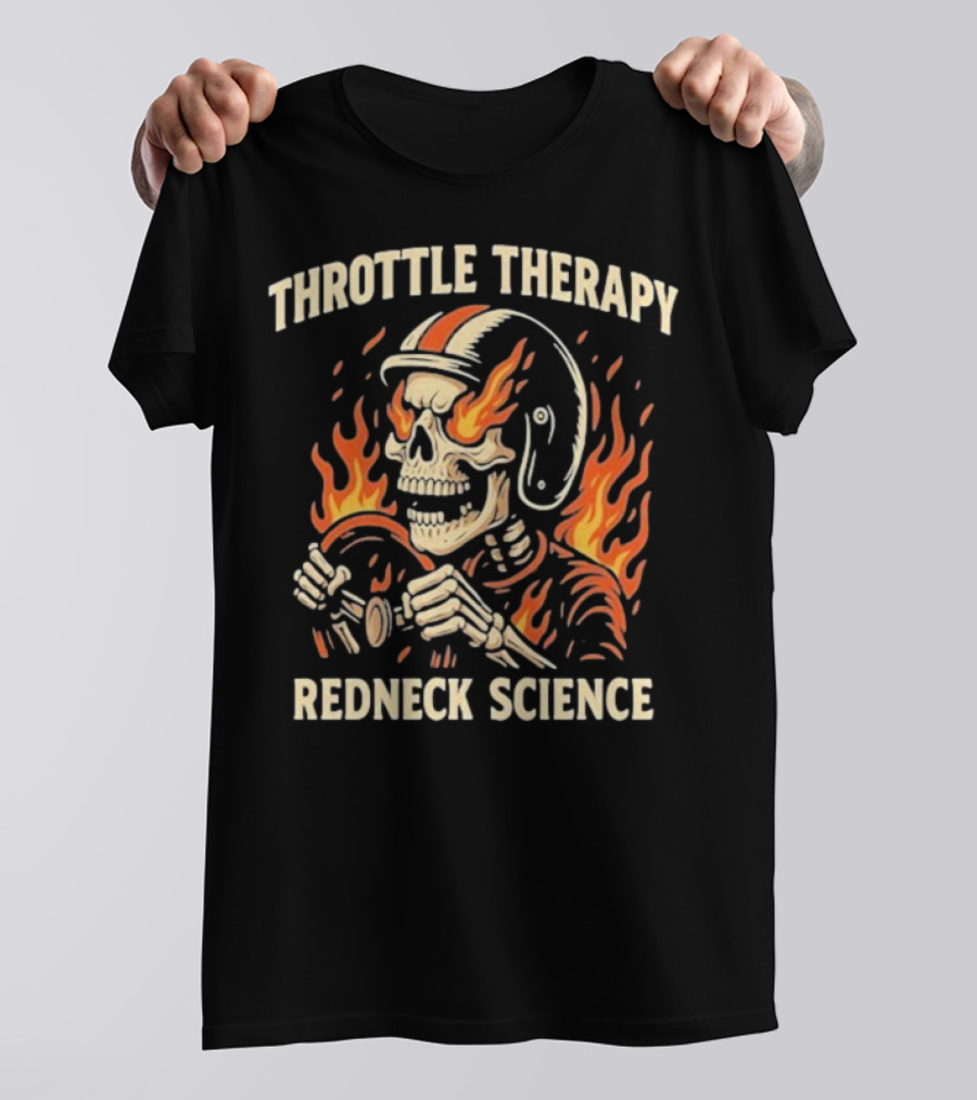 Throttle Therapy Redneck Science Flaming Skeleton T-Shirt