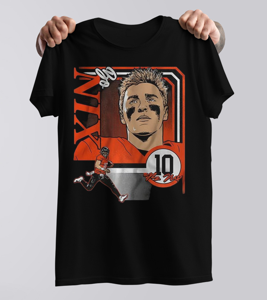 Bo Nix Number 10 Football Collage Frame Denver Broncos Elements T-Shirt