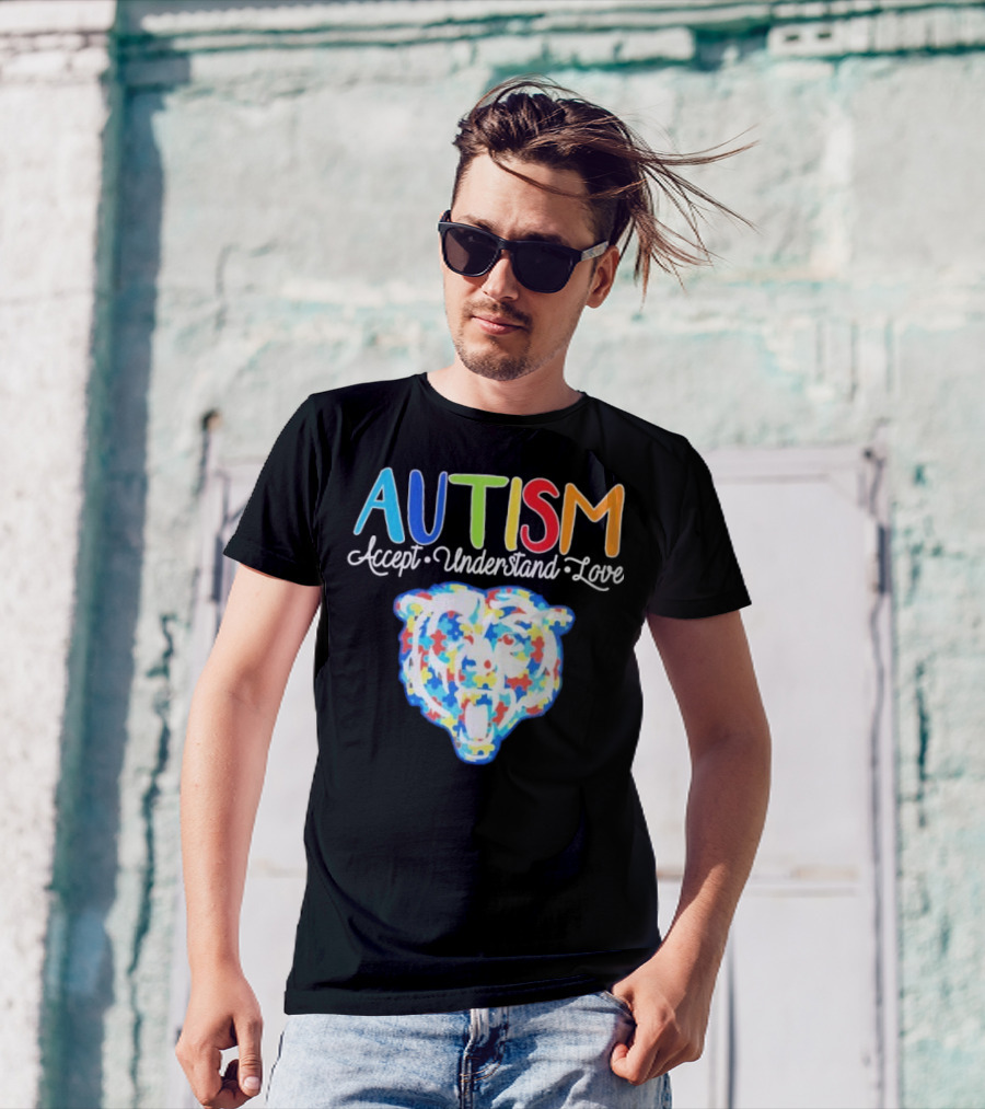 Chicago Bears Autism Accept Understand Love Puzzle Piece Bear T-Shirt