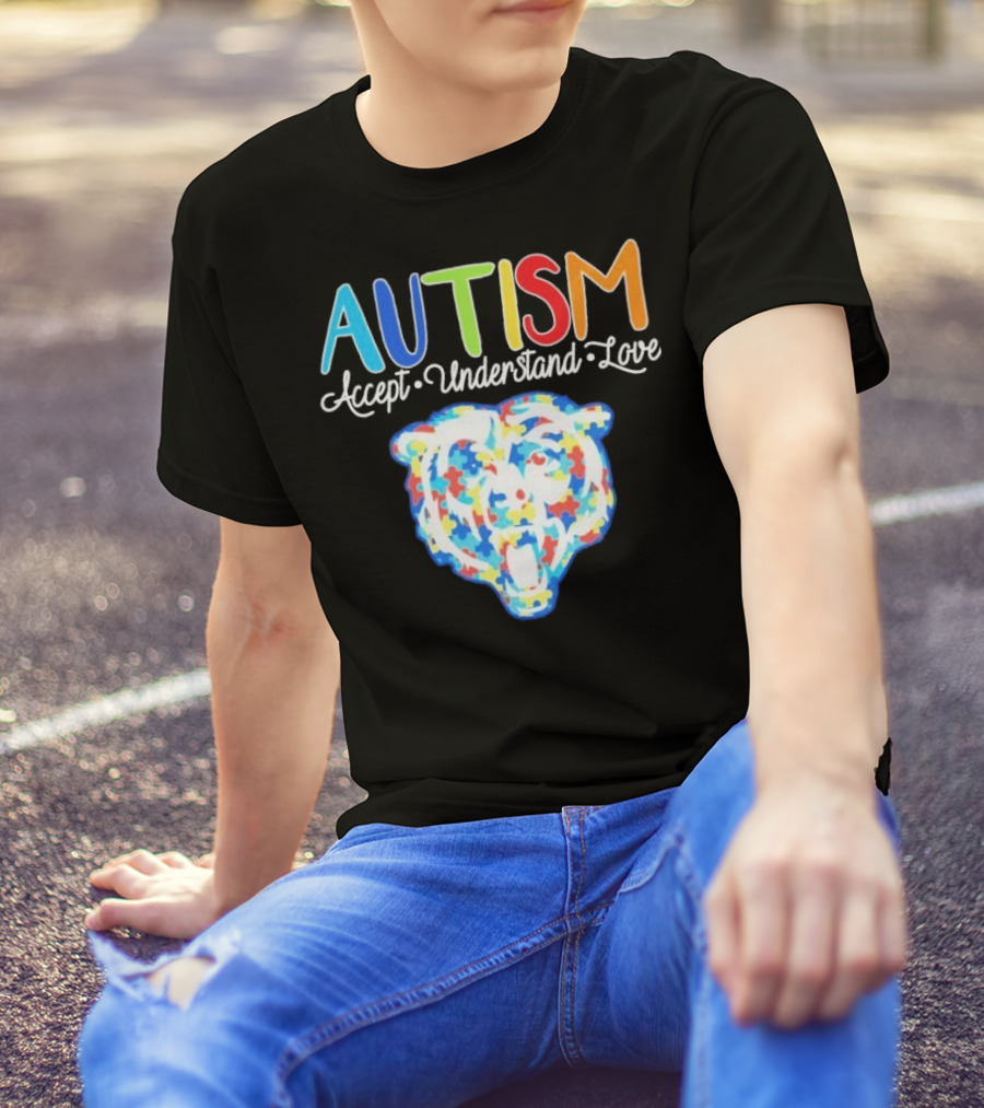 Chicago Bears Autism Accept Understand Love Puzzle Piece Bear T-Shirt