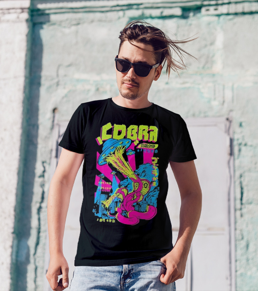 Cobra Starship UFO Fire Breathing City Attack Neon Art T-Shirt