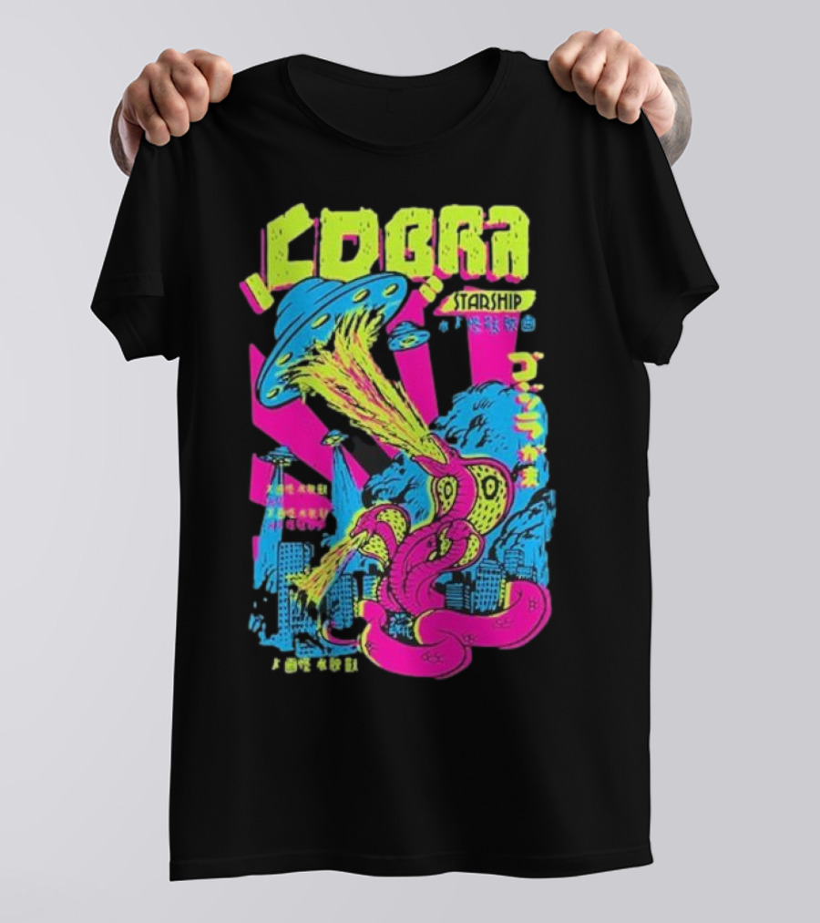 Cobra Starship UFO Fire Breathing City Attack Neon Art T-Shirt
