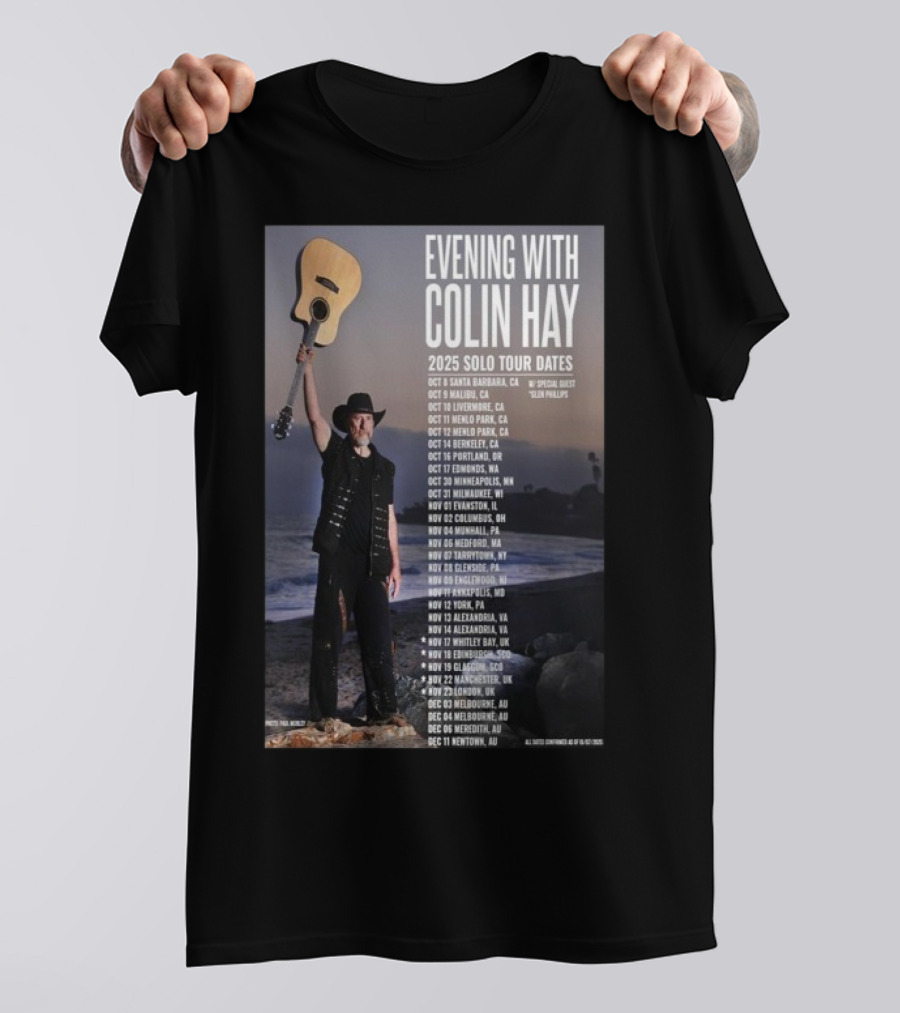 Evening With Colin Hay 2025 Solo Tour Dates Guitar Event Featuring Glen Phillips T-Shirt